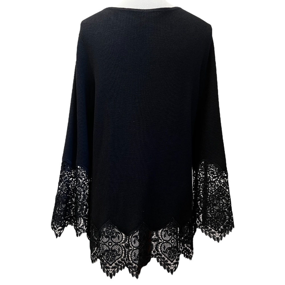 Chico's Black Size Large Lace Sleeve Pullover Sweater - Picture 4 of 8